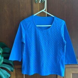 Chico’s Zenergy turquoise blue rhinestone t-shirt, size 8 - 10
